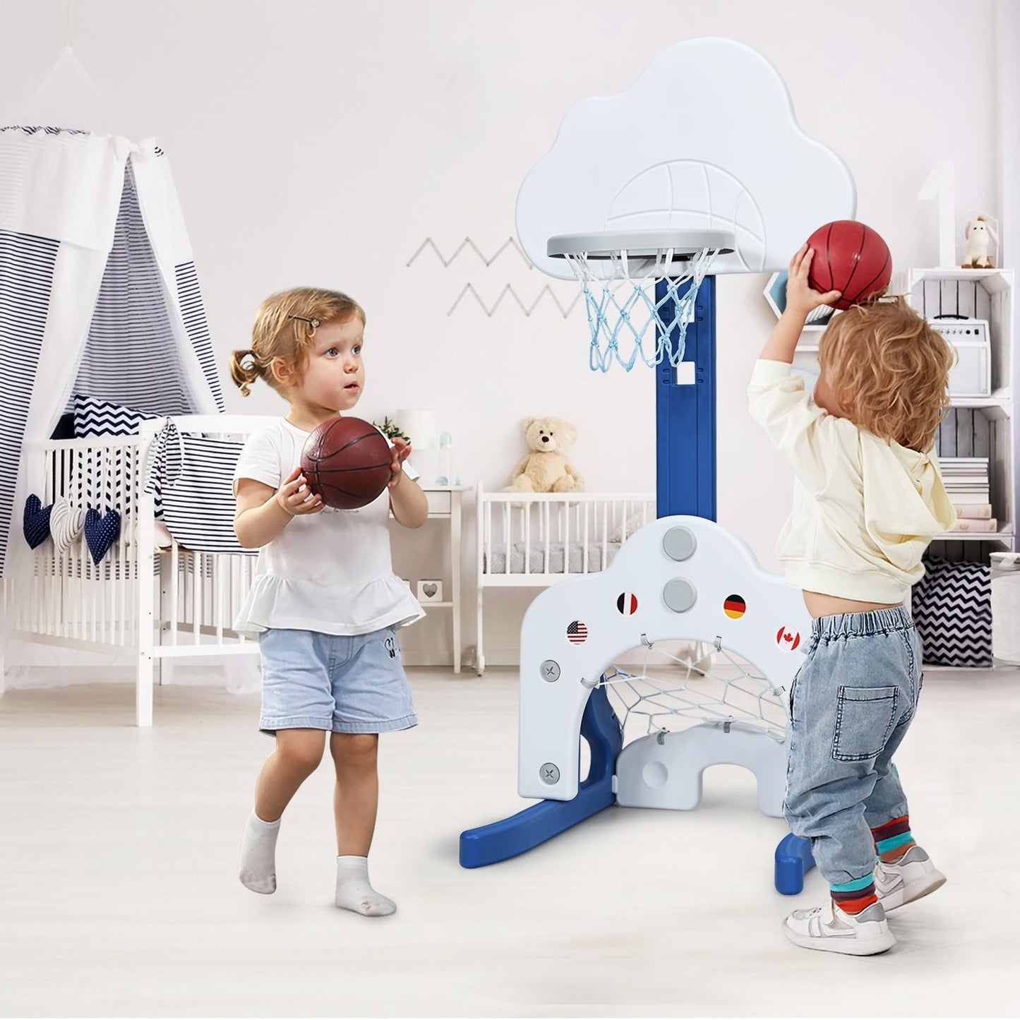 3-in-1 Kids Basketball Hoop Set with Balls-White