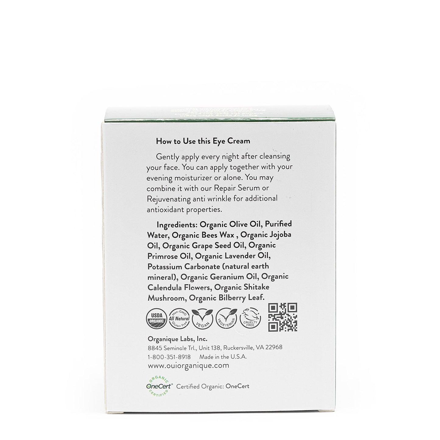 OUI ORGANIQUE Dark circle fine line botanical eye cream made in USA